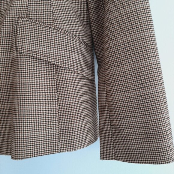 PURE Alfred Sung Plaid Houndstooth Blazer Jacket Tan Cream Sz S - Picture 4 of 15